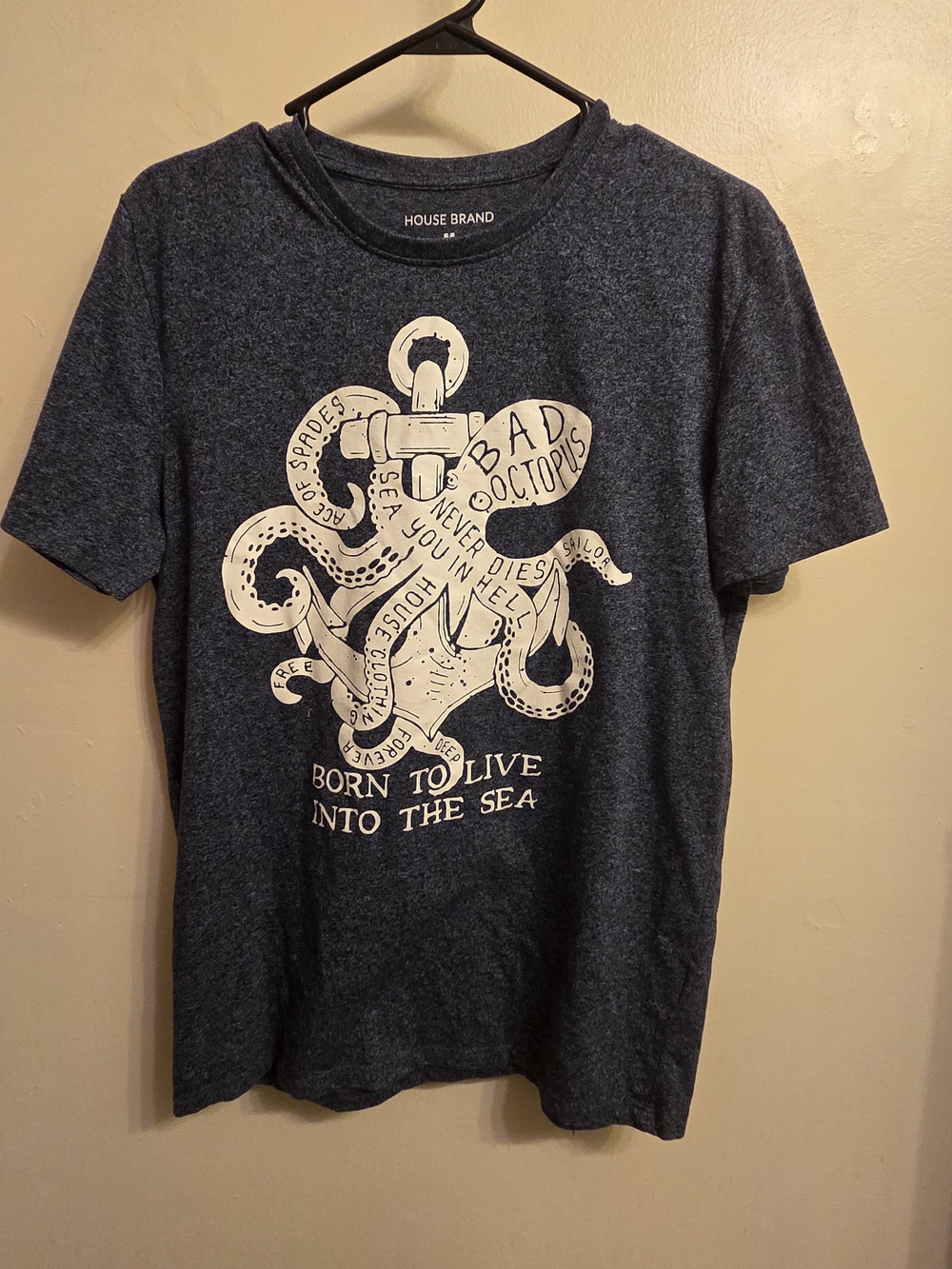 House Brand Men’s Octopus Anchor Graphic T-Shirt Blue Heathered Size M Nautical